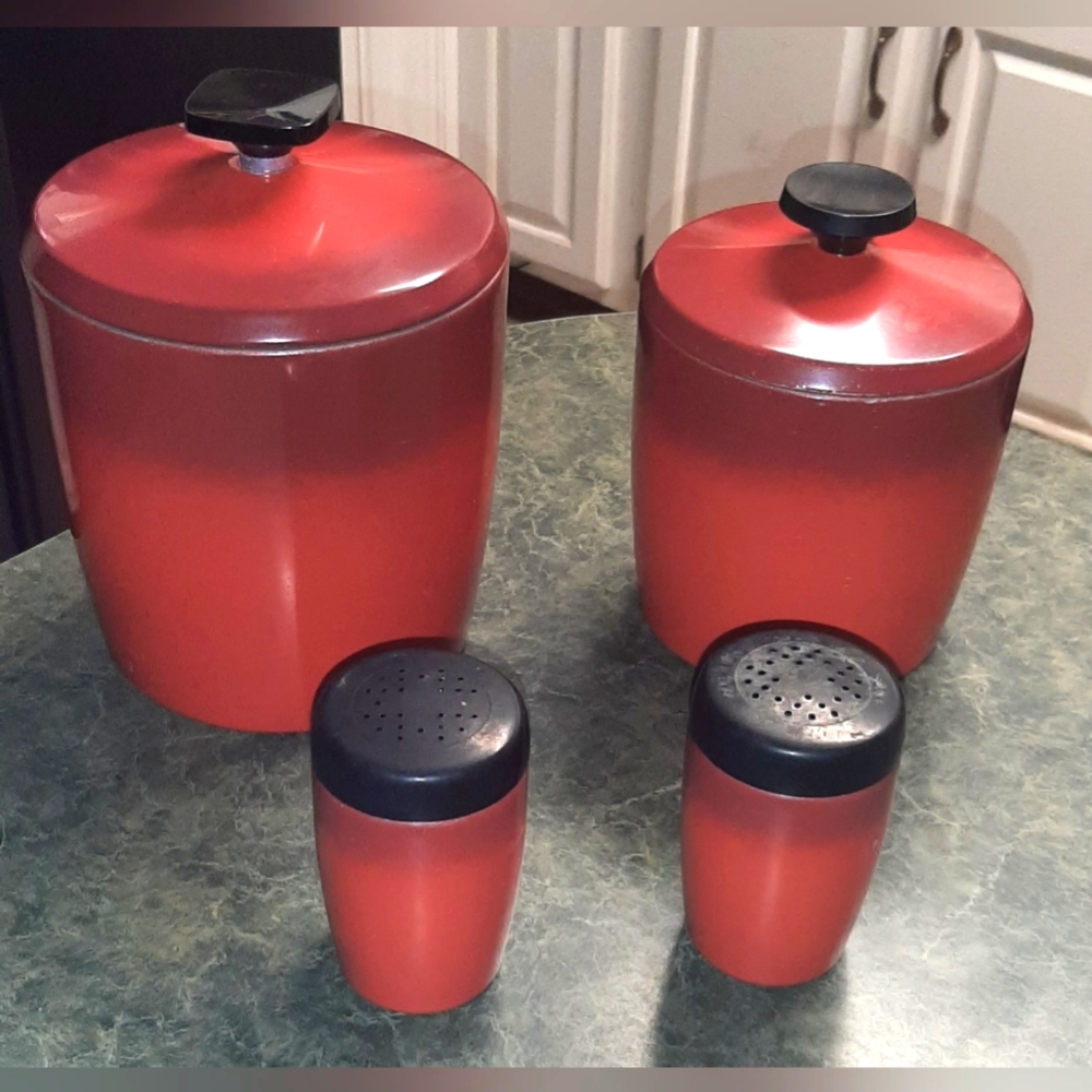 Vintage West Bend canisters with salt and pepper shakers